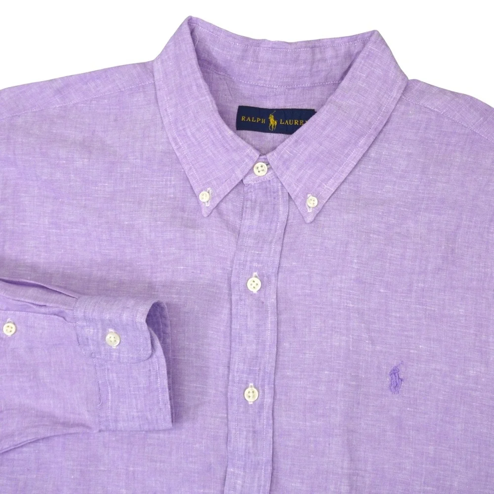 Ralph Lauren Button Down Shirt Mens XL Purple 100% Linen Long Sleeve Pony Logo